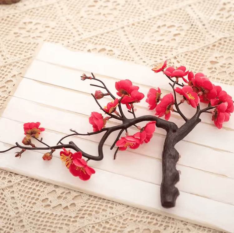 Lifelike Artificial Cherry Blossom Flowers – Silk Plum Blossom Stems for Wedding Table Decorations and Home Living Room