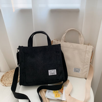 Casual Tote Bag, Shoulder Bag, Women's Square Crossbody Bag, Corduroy Crossbody Bag