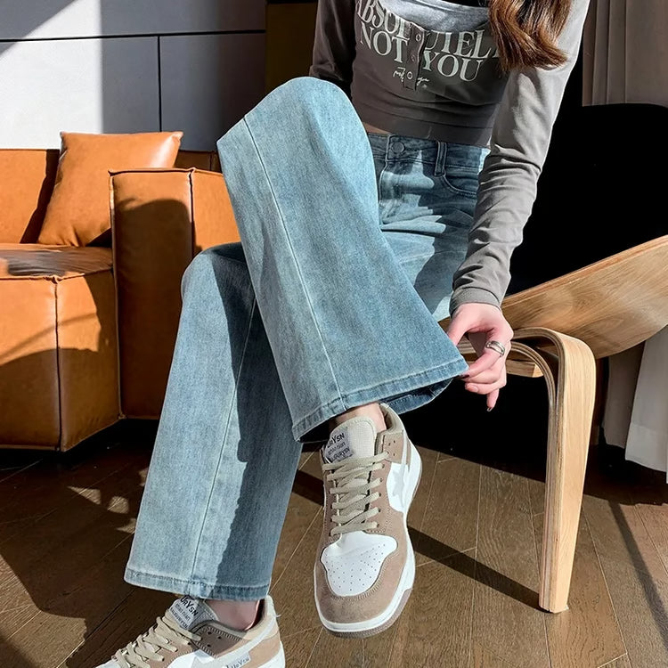 Straight Wide Leg Jeans, High Waist Loose Trousers for Women, Autumn Winter Relaxed Fit Pants for Pear Shape Body