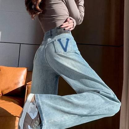 Straight Wide Leg Jeans, High Waist Loose Trousers for Women, Autumn Winter Relaxed Fit Pants for Pear Shape Body