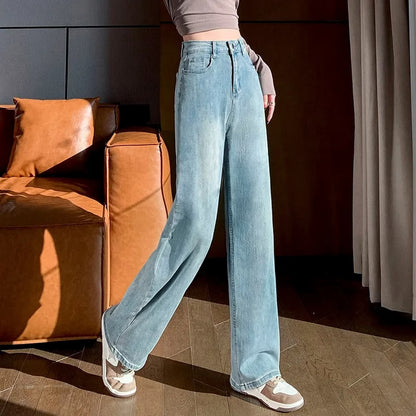 Straight Wide Leg Jeans, High Waist Loose Trousers for Women, Autumn Winter Relaxed Fit Pants for Pear Shape Body