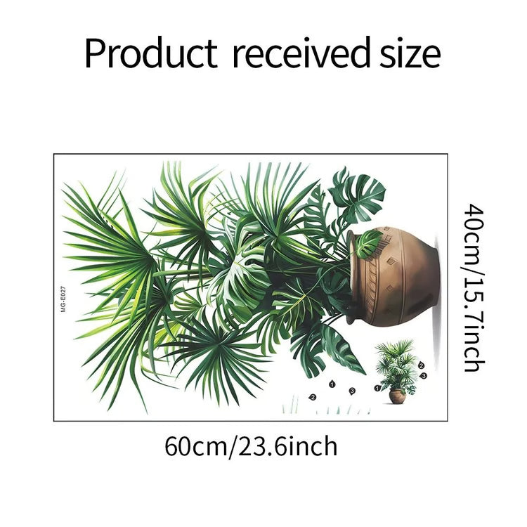 Green Plant Wall Decor Sticker for Home Living Room Bedroom Self Adhesive Potted Leaf Design