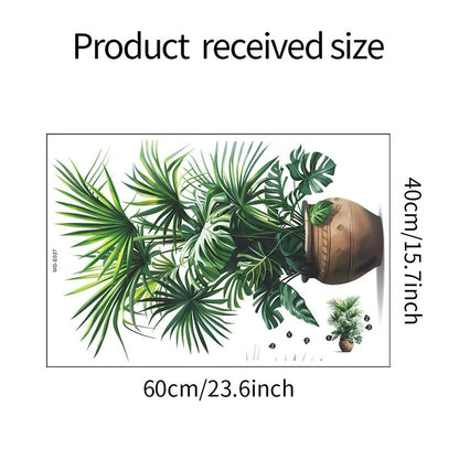 Green Plant Wall Decor Sticker for Home Living Room Bedroom Self Adhesive Potted Leaf Design