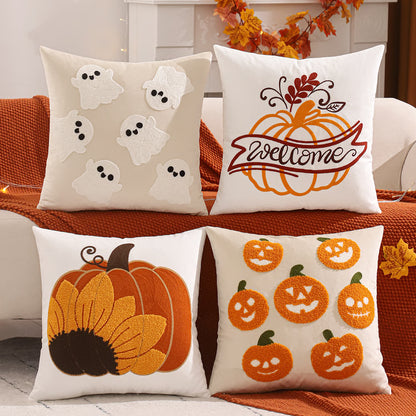 Halloween Decoration, Throw Pillow Cover Pumpkin, Ghost Embroidery, Harvest Home Living Room Accent Pillow