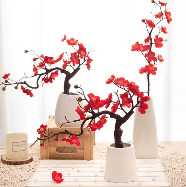 Lifelike Artificial Cherry Blossom Flowers – Silk Plum Blossom Stems for Wedding Table Decorations and Home Living Room