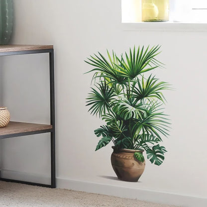 Green Plant Wall Decor Sticker for Home Living Room Bedroom Self Adhesive Potted Leaf Design