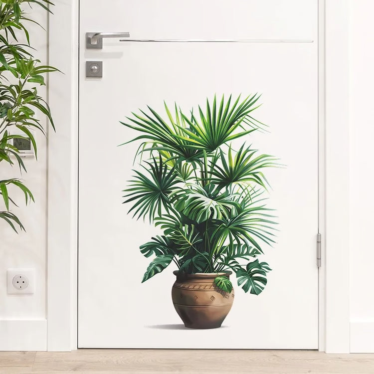 Green Plant Wall Decor Sticker for Home Living Room Bedroom Self Adhesive Potted Leaf Design