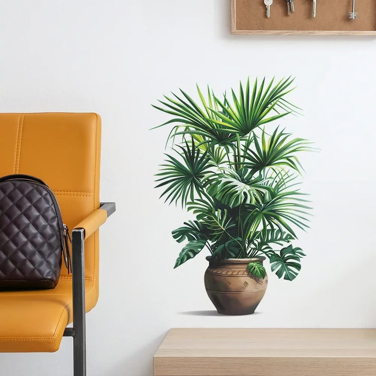 Green Plant Wall Decor Sticker for Home Living Room Bedroom Self Adhesive Potted Leaf Design