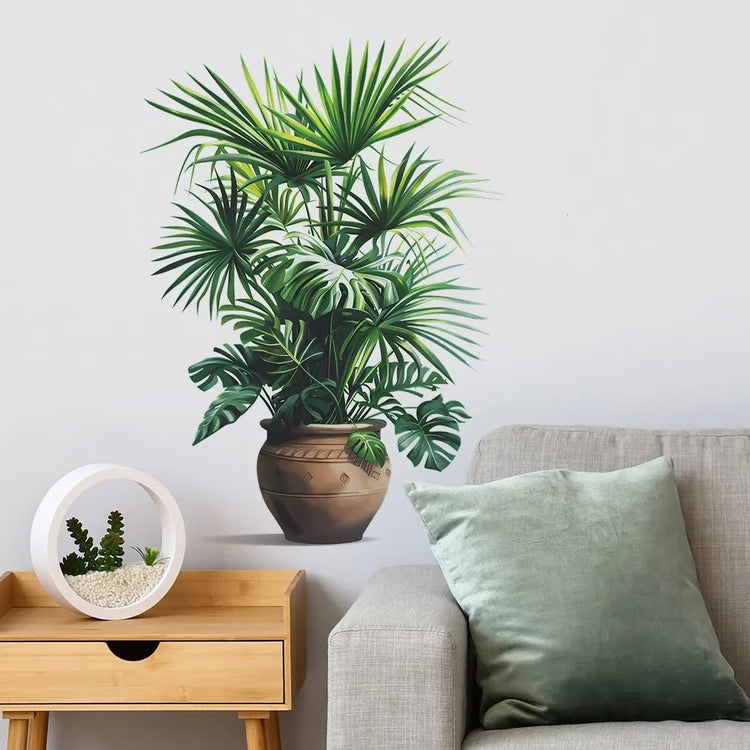 Green Plant Wall Decor Sticker for Home Living Room Bedroom Self Adhesive Potted Leaf Design