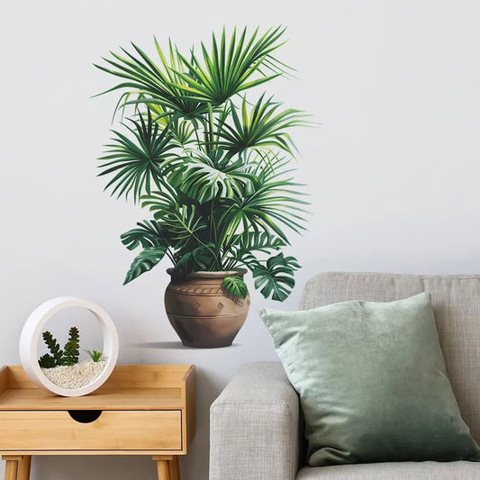 Green Plant Wall Decor Sticker for Home Living Room Bedroom Self Adhesive Potted Leaf Design
