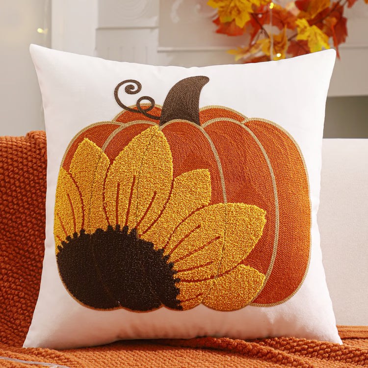 Halloween Decoration, Throw Pillow Cover Pumpkin, Ghost Embroidery, Harvest Home Living Room Accent Pillow